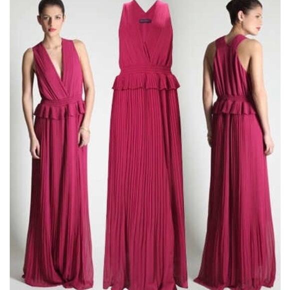 French Connection Shelby Plunge V Neck Maxi Dress Size 0 Pink Ruffle Waist - Picture 1 of 10